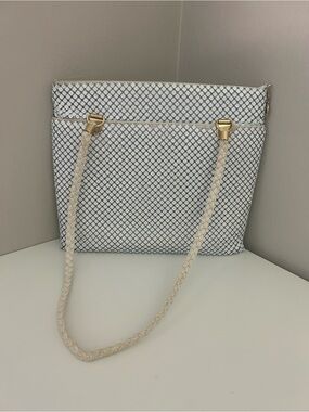 Vintage 60s Mid-Century White Metal Mesh Tote Bag with Braided Strap